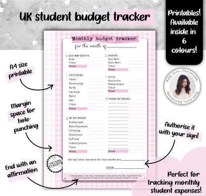 Student Budget Tracker for the UK (Printable files)