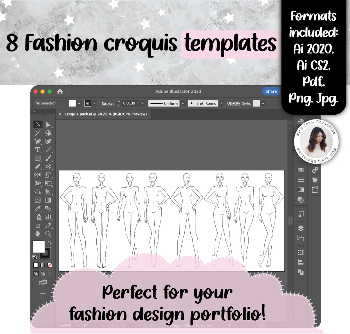 8 fashion croqui pose templates (10-head figures) (Ai., Png, Jpeg, Pdf ...