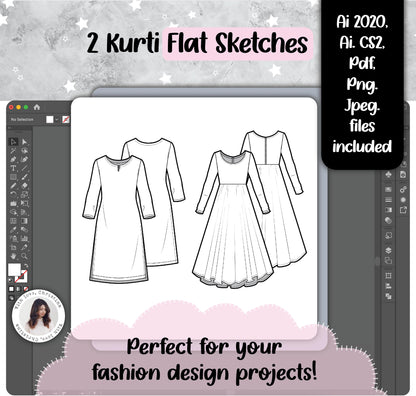 Kurti + Anarkali Flat sketch (Ai. files)