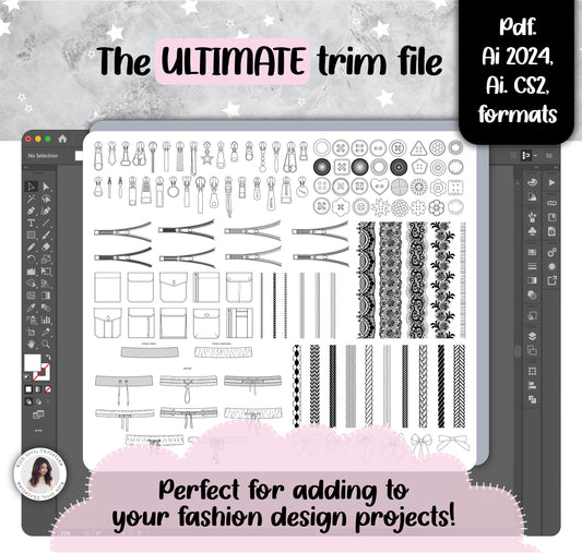 The ULTIMATE trim file for Fashion Design Projects (Editable Ai. files)